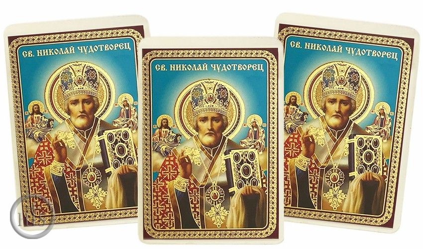 HolyTrinityStore Picture - St. Nicholas, Set of 3 Laminated Icon Cards with Prayer