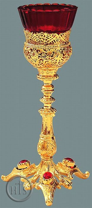 HolyTrinity Pic - Candle/Oil Lamp Holder, Gold Plated with Stones