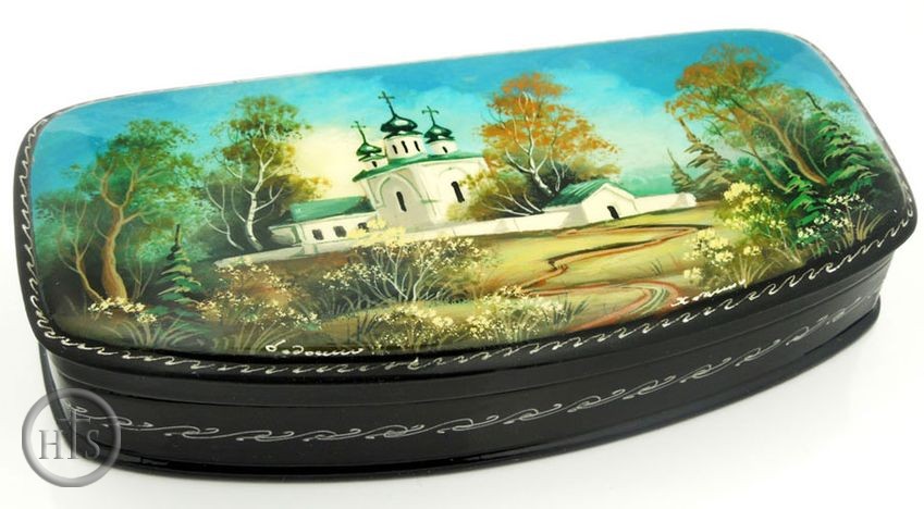 HolyTrinityStore Photo - Fedoskino Hand Painted Lacquered Box with Mother of Pearl  Details