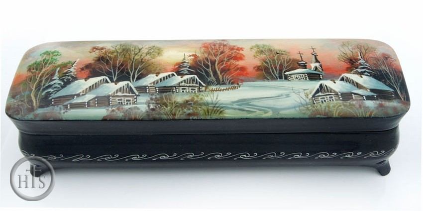 Product Photo - Fedoskino Hand Painted Lacquered Box with Mother of Pearl  Details