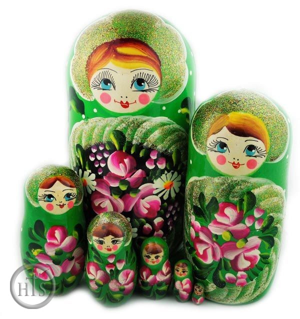Product Pic - Large Matreshka 7 Nesting Doll, Hand Painted, 