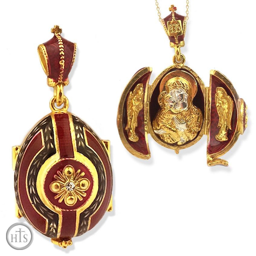 Product Pic - Madonna and Child,   Sterling Silver, Gold Gilded Egg Pendant Locket