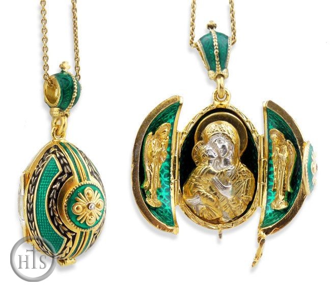 Image - Virgin Mary & Child with  Angels,  Sterling Silver, Gold Gilded  Locket