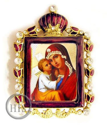 Product Image - Madonna & Child  Enamel Framed Icon Pendant with Bow and Chain