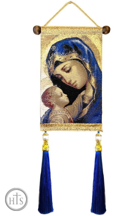 Product Picture - Madonna and Child in Blue, Hanging Tapestry Icon Banner With Tassels