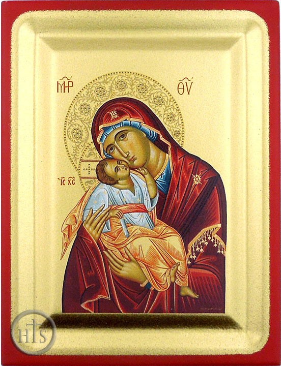 Photo - Virgin Mary of Tenderness (Sweet Kiss), Silver  Silk Screen Orthodox Icon