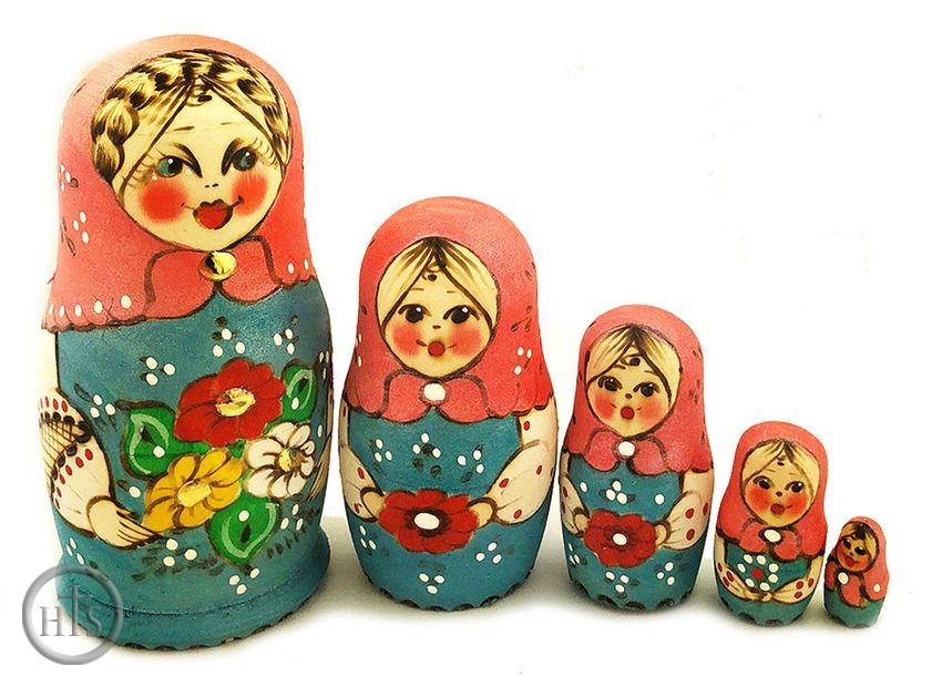 Pic - Matreshka 5 Nesting Dolls, Wood Burn, Hand Painted, 4