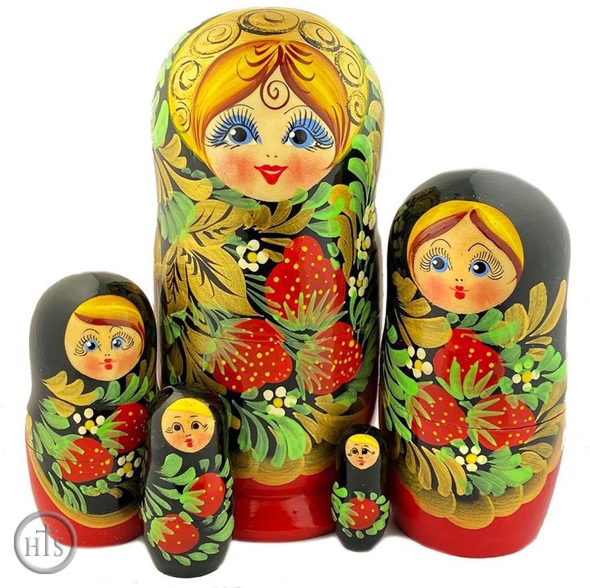 HolyTrinity Pic - 5 Nested Matreshka Wooden Dolls, Floral Design, 7