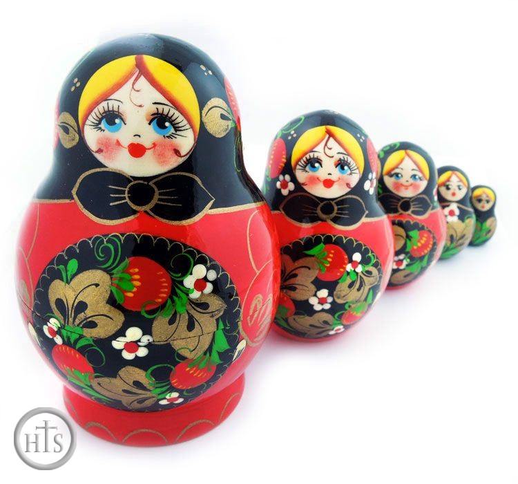 HolyTrinityStore Picture - 5 Nested Matreshka Dolls, Hand Painted, 