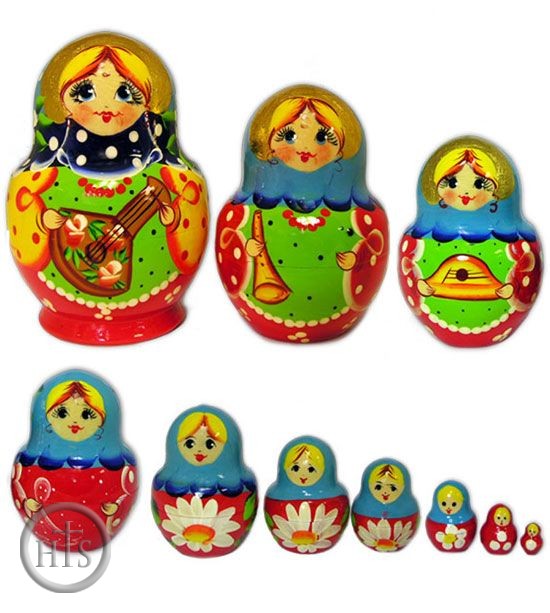 Picture - Matrioshka 10 Nested Dolls , Hand Painted, Hand Carved