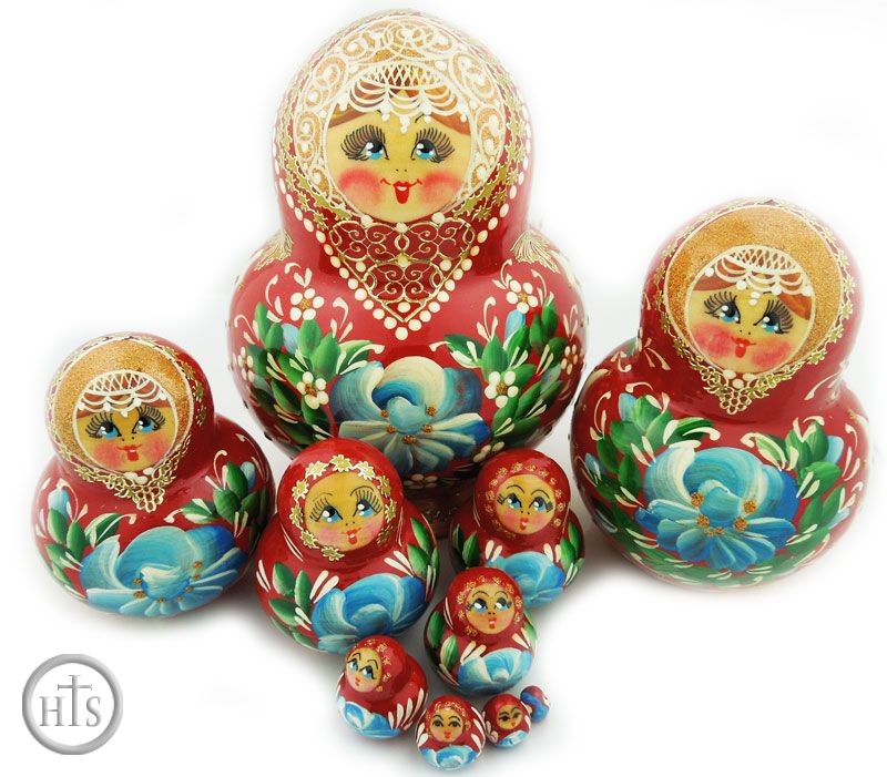 Product Image - Matreshka 10 Nested Dolls, Hand Painted, Hand Carved