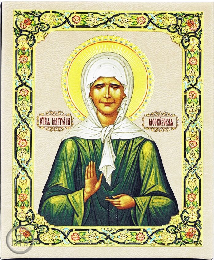 HolyTrinityStore Photo - Saint Matrona of Moscow, Embossed Icon Printed on Leatherette 