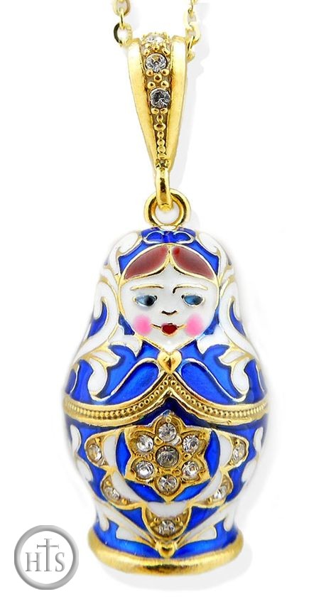 Product Photo - Matreshka Russian Doll Enamel Pendant, Silver 925, Gold Plated