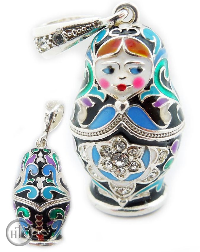 Photo - Matreshka Russian Doll Enamel Pendant, Silver 925 