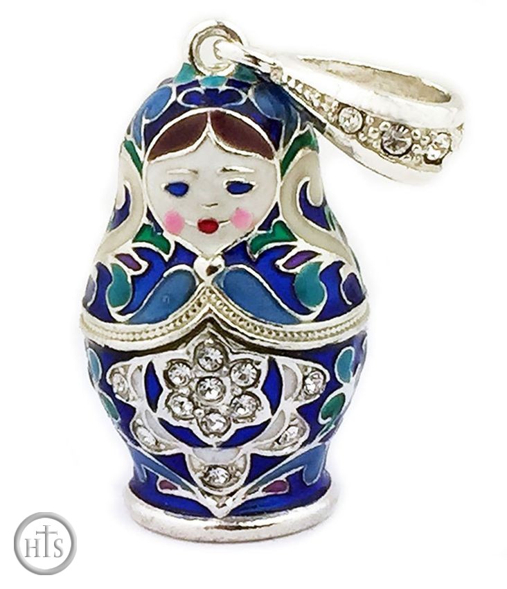 Product Picture - Matreshka Russian Doll Enamel Pendant, Silver 925