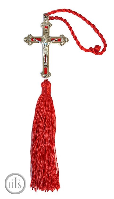 Photo - Two Tone Metal Cross with Corpus Crucifix and Red Tassel