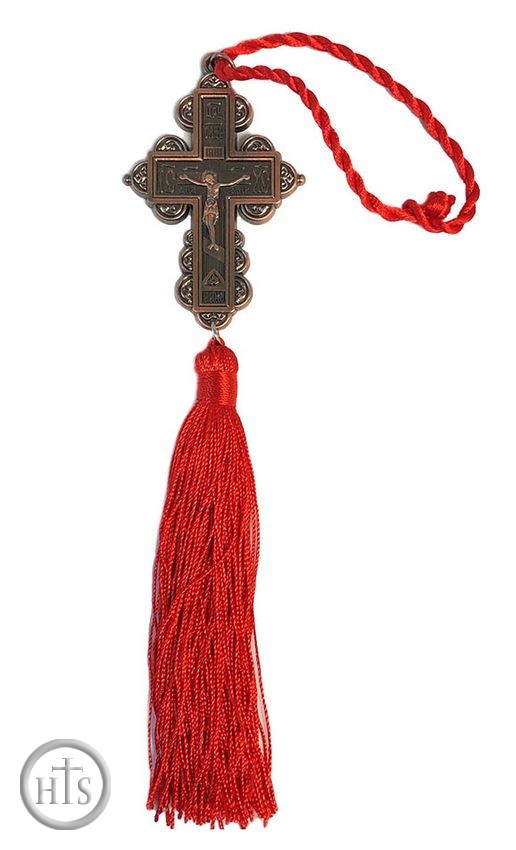 Pic - Metal Cross with Corpus Crucifix and Red Tassel