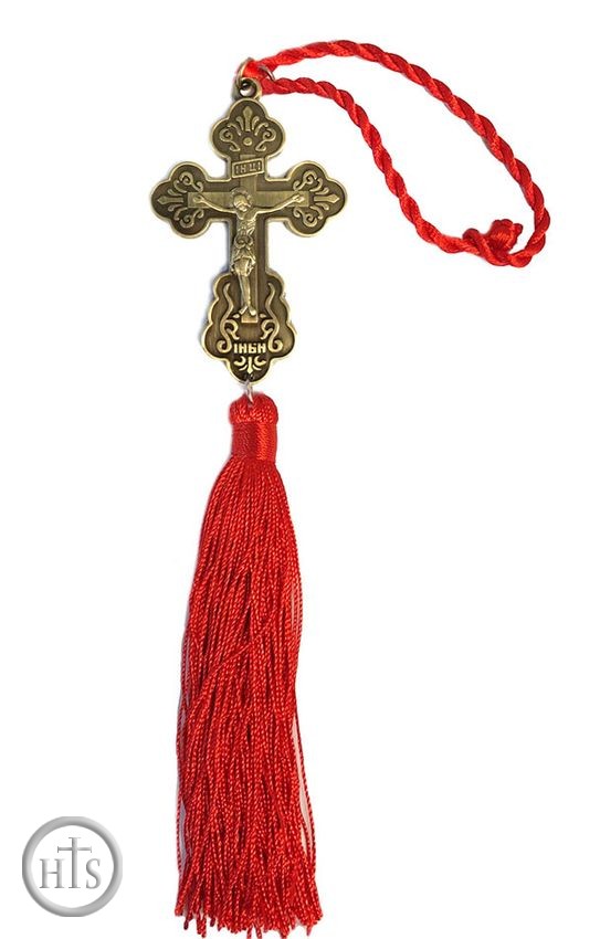HolyTrinity Pic - Bronze Tone Metal Cross with Corpus Crucifix and Red Tassel