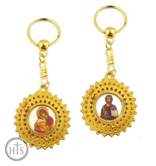 HolyTrinityStore Picture - Christ & Panagia, Reversible Metal Key Chain Ring