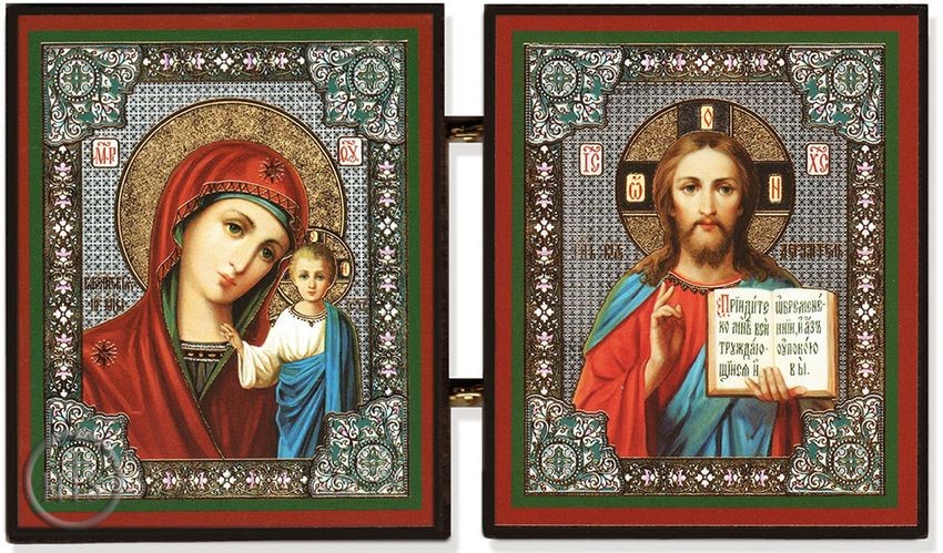 HolyTrinityStore Image - Virgin Mary of Kazan & Christ the Teacher, Mini Diptych Icon