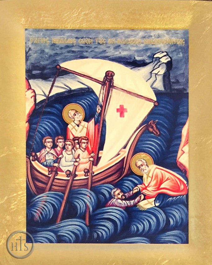 HolyTrinityStore Image - Miracle of St Nicholas: Saving Sailors, Serigraph Orthodox Icon