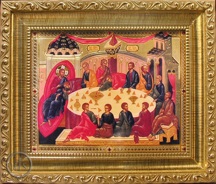 Product Image - Mystical  (Last) Supper, Orthodox Icon with Crystals in Gold Frame & Glass 