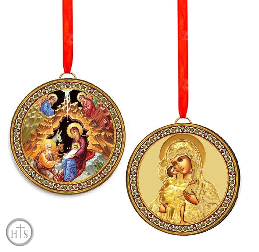 Image - The Nativity and Virgin Mary Feodorovskaya, Round Icon Pendant