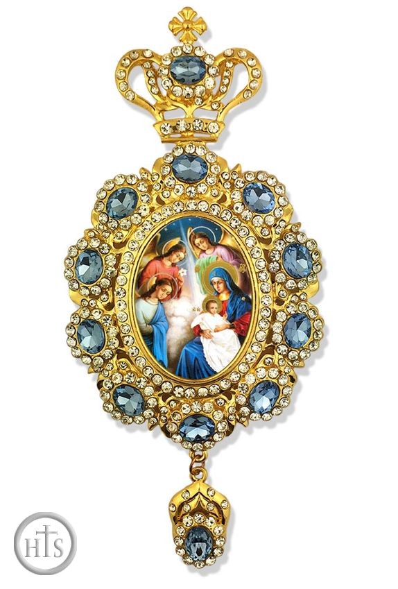 Picture - The Nativity,   Enameled Jeweled Icon Ornament / Blue Crystals