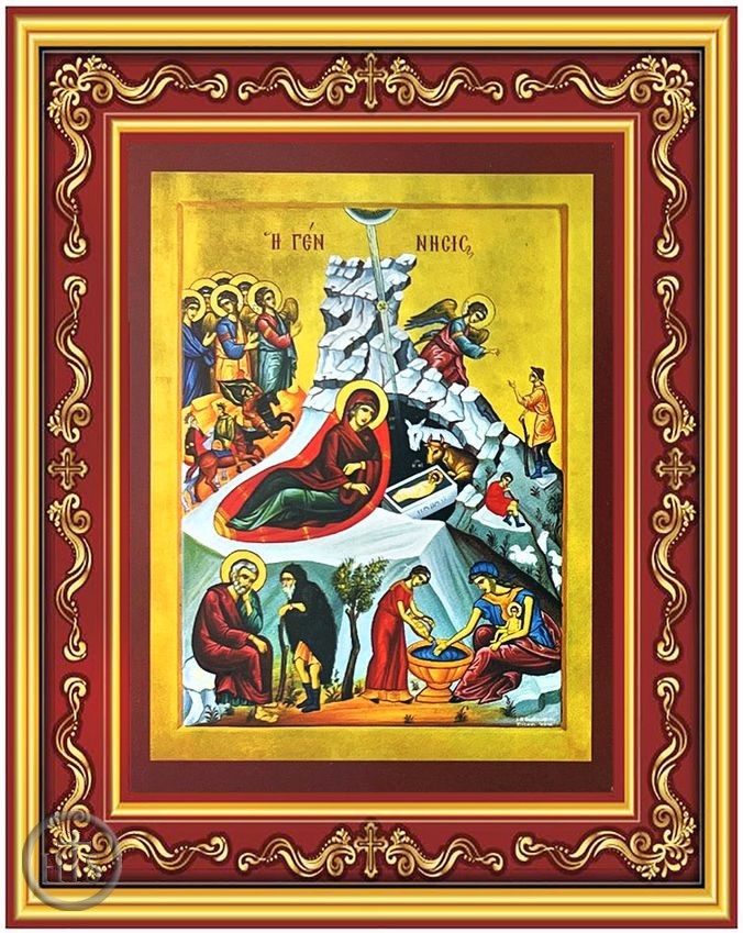 HolyTrinityStore Photo - Nativity of Christ, Greek Byzantine Orthodox Icon in Frame
