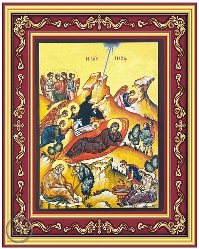 HolyTrinityStore Picture - Nativity of Christ, Greek Byzantine Orthodox Icon in Frame
