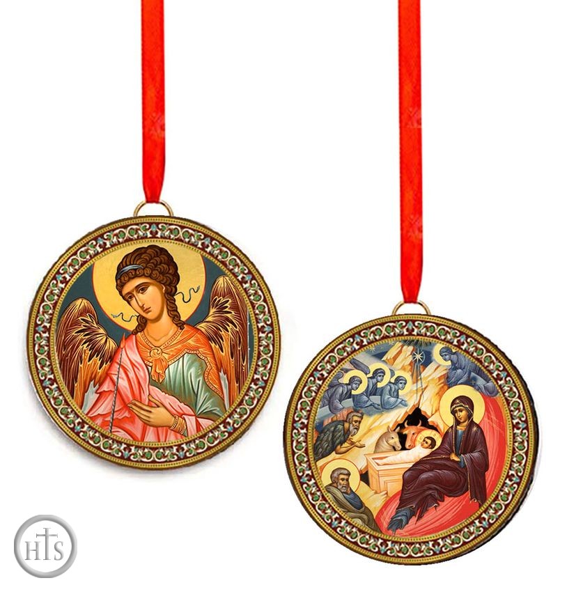 Product Pic - The Nativity and Guardian Angel, Round Icon Pendant
