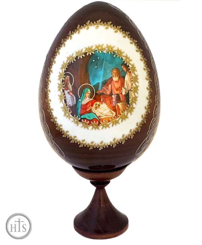 Image - Nativity of Christ, Wooden Icon Egg with Stand