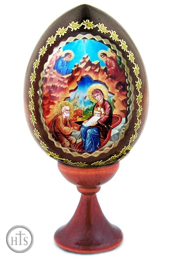 Photo - Nativity of Christ, Wooden Icon Egg With Stand