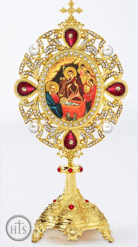 Image - Nativity of Christ, Icon in Pearl Jeweled Shrine - Monstrance Style