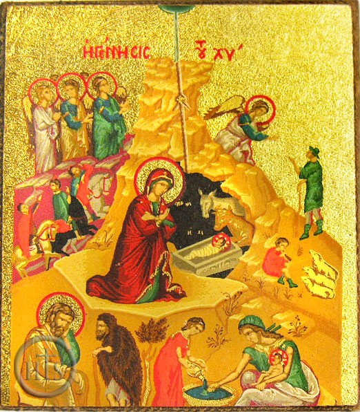 Product Photo - Nativity of Christ, Serigraph Mini Icon, Bronze Leaf