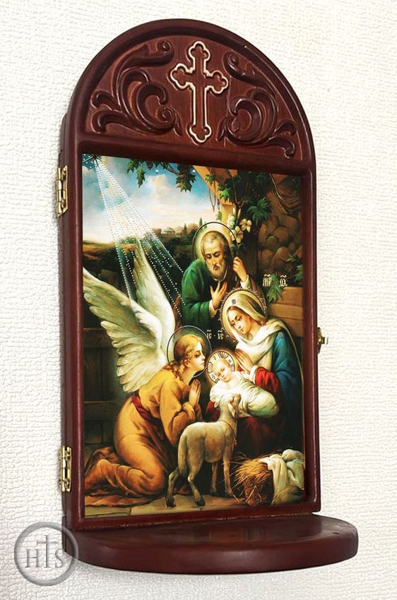 Product Photo - The Nativity Icon Wooden Shrine With Shelf 