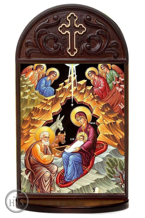 Product Pic - The Nativity Icon Wooden Shrine With Shelf 