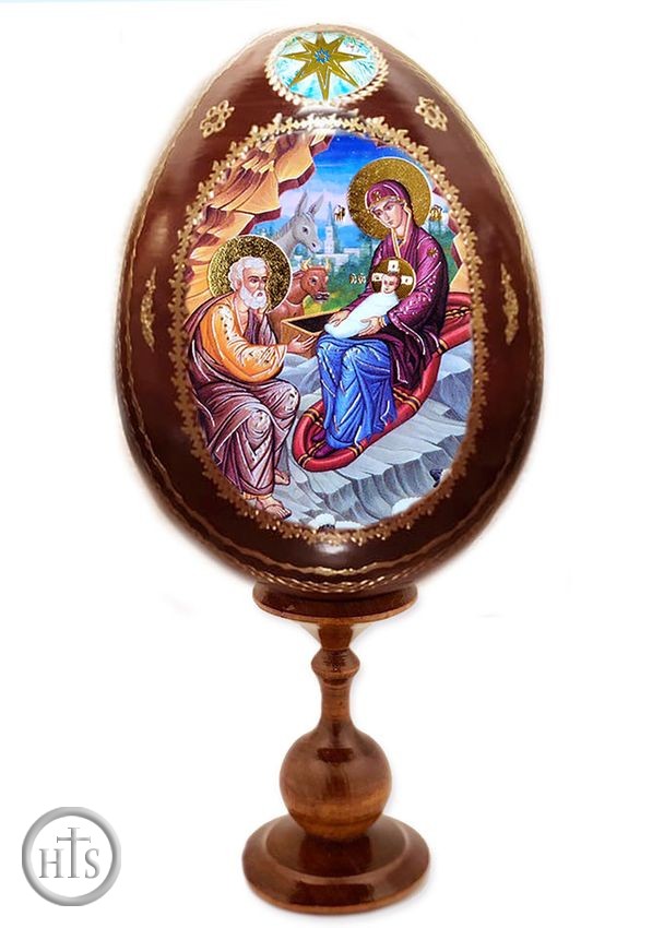 HolyTrinityStore Photo - Nativity of Christ, Wooden Icon Egg with Stand