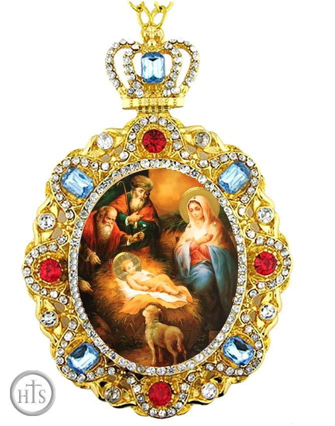 Product Photo - The Nativity, Jeweled Icon Ornament with Chain
