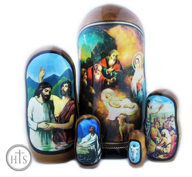 Product Picture - Nativity of Christ 5 Nested Wood Hand Painted Icon Dolls