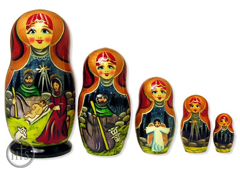Photo - Nativity of Christ 5 Nested Wood Hand Painted Icon Dolls