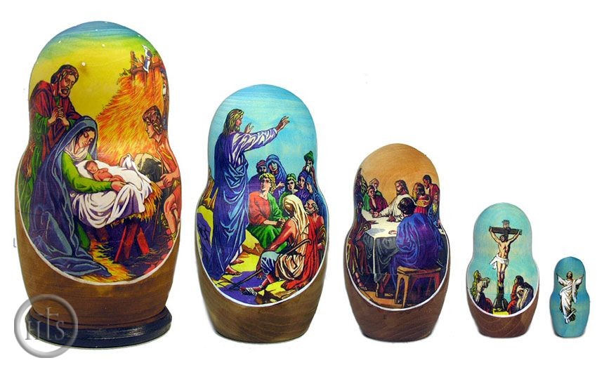 HolyTrinityStore Picture - Nativity of Christ 5 Nested Wood Hand Painted Icon Dolls