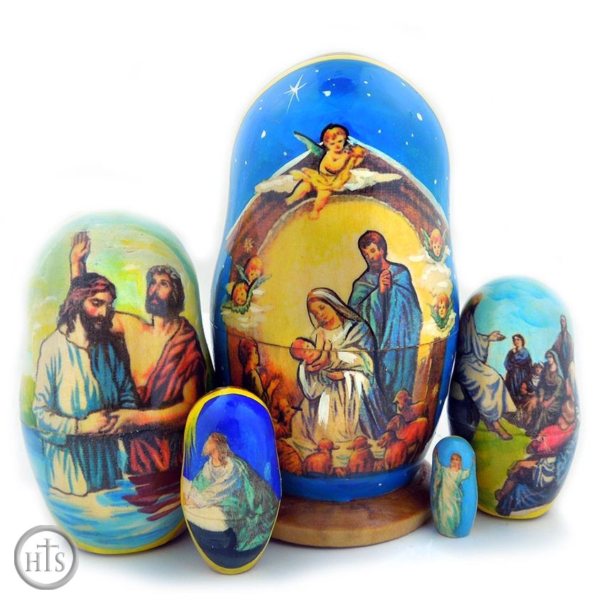 Photo - Nativity Of Christ,  5 Nested Wooden Icon Doll, (Assorted)