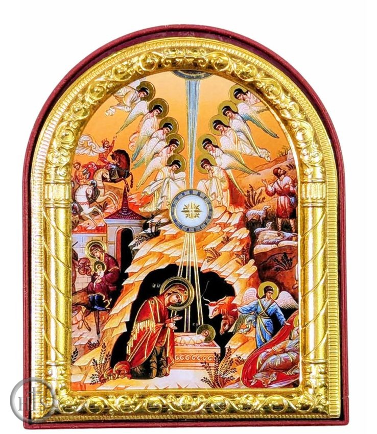 HolyTrinityStore Image - Nativity of Christ, Arched Orthodox Icon with Stand