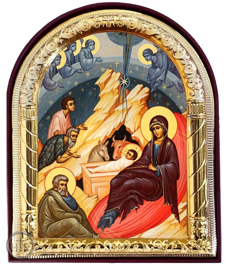HolyTrinityStore Image - Nativity of Christ, Arched Orthodox Icon with Stand