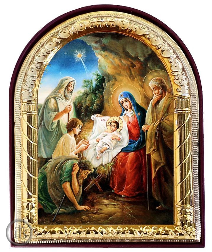 Image - Nativity of Christ, Arched Orthodox Icon with Stand