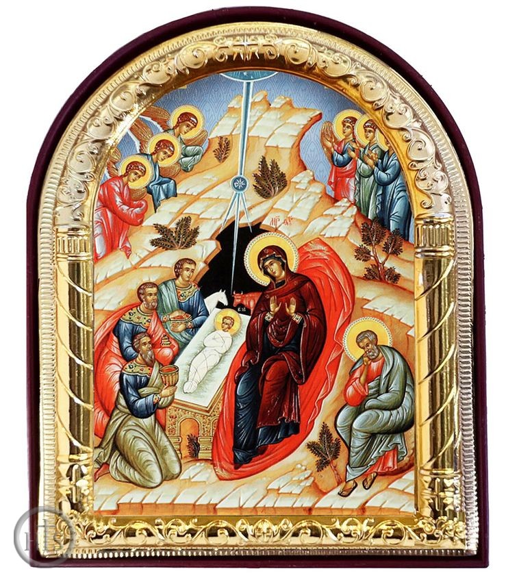 HolyTrinityStore Photo - Nativity of Christ, Arched Orthodox Icon with Stand