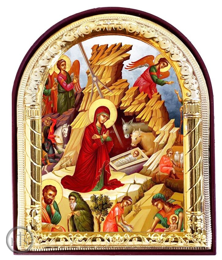 Photo - Nativity of Christ, Arched Orthodox Icon with Stand