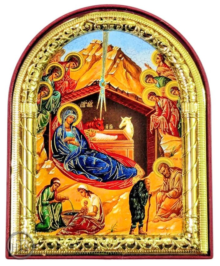Image - Nativity of Christ, Arched Orthodox Icon with Stand