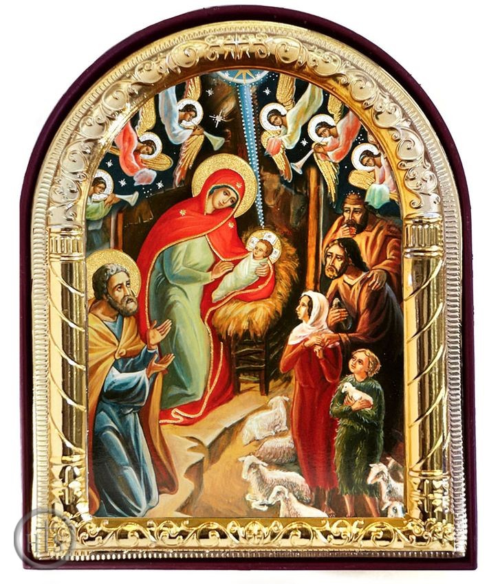 HolyTrinityStore Photo - Nativity of Christ, Arched Orthodox Icon with Stand